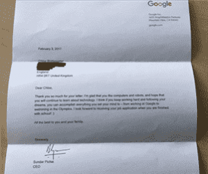 Googleで働きたい7才少女への返信レター